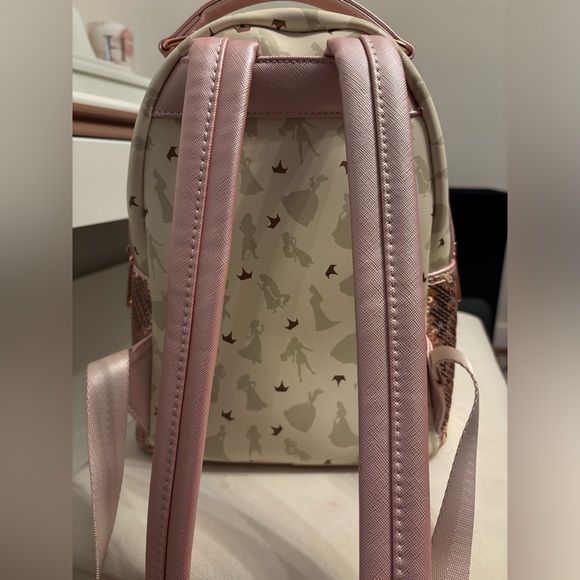 NWOT Disney Ultimate Princess All Over Print Sequin Loungefly Mini Backpack - Picture 2 of 6